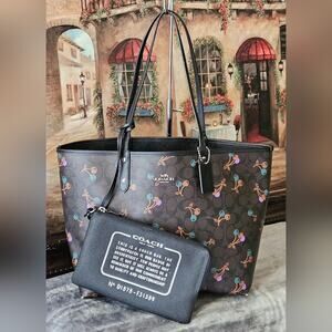 Coach Cherry Print Reversible  City Tote In Signature Canvas